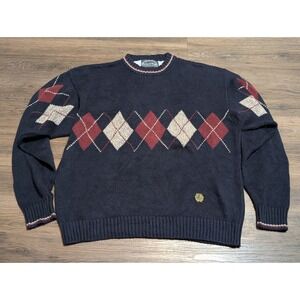 Bowen & Wright Mens Argyle Sweater‎ Navy Blue Burgundy Cotton Blend Size M
